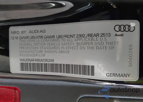 2019 Audi A4 45 Premium from USA, damaged, VIN WAUDNAF46KA035249